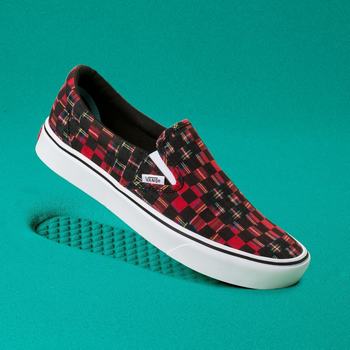 Panske Slip On Tenisky Vans Plaid Check ComfyCush Červené/Biele VA48KIAJZ